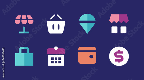 Icon Set Basic Shop. Shopping store logo. Online Shop Logo Design. Marketplace vector icon. online sme shop or store symbol in black color. small business outlet sign for apps. Vector illustration