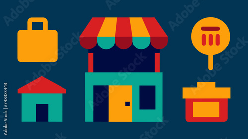 Icon Set Basic Shop. Shopping store logo. Online Shop Logo Design. Marketplace vector icon. online sme shop or store symbol in black color. small business outlet sign for apps. Vector illustration