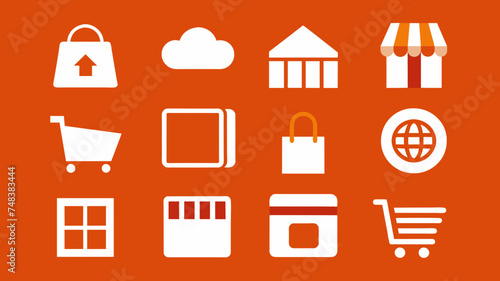 Icon Set Basic Shop. Shopping store logo. Online Shop Logo Design. Marketplace vector icon. online sme shop or store symbol in black color. small business outlet sign for apps. Vector illustration