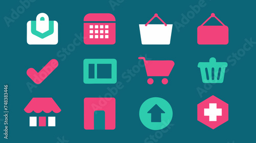 Icon Set Basic Shop. Shopping store logo. Online Shop Logo Design. Marketplace vector icon. online sme shop or store symbol in black color. small business outlet sign for apps. Vector illustration