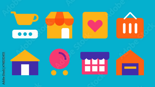Icon Set Basic Shop. Shopping store logo. Online Shop Logo Design. Marketplace vector icon. online sme shop or store symbol in black color. small business outlet sign for apps. Vector illustration
