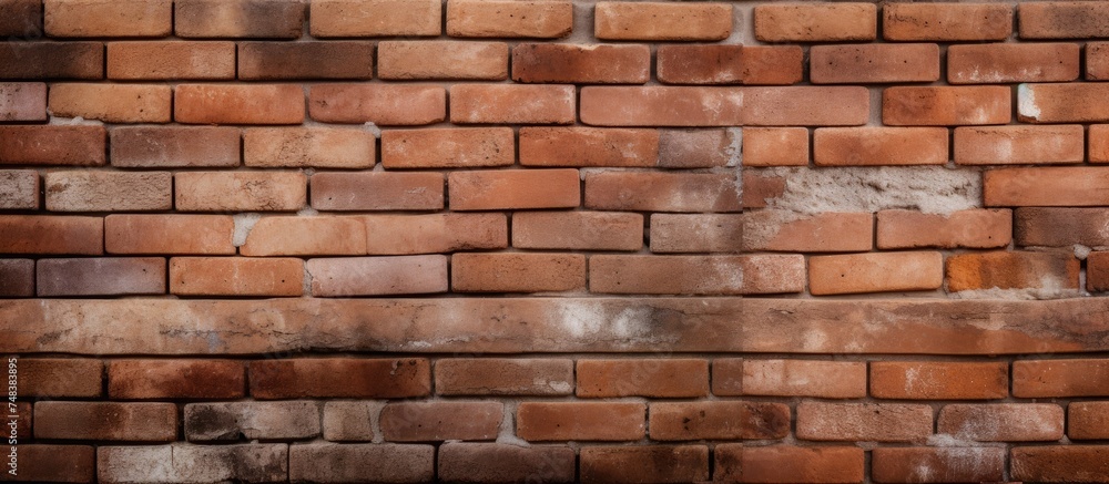 The image depicts a brick wall with no mortar, showcasing vintage terracotta blocks. The bare construction creates a grungy and textured surface, revealing the intricate pattern of the blocks.
