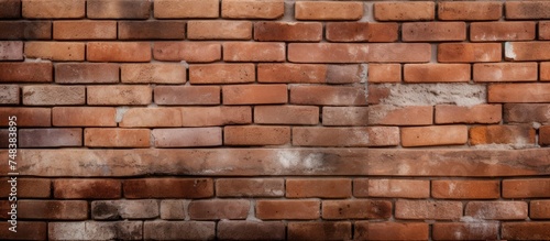 The image depicts a brick wall with no mortar  showcasing vintage terracotta blocks. The bare construction creates a grungy and textured surface  revealing the intricate pattern of the blocks.