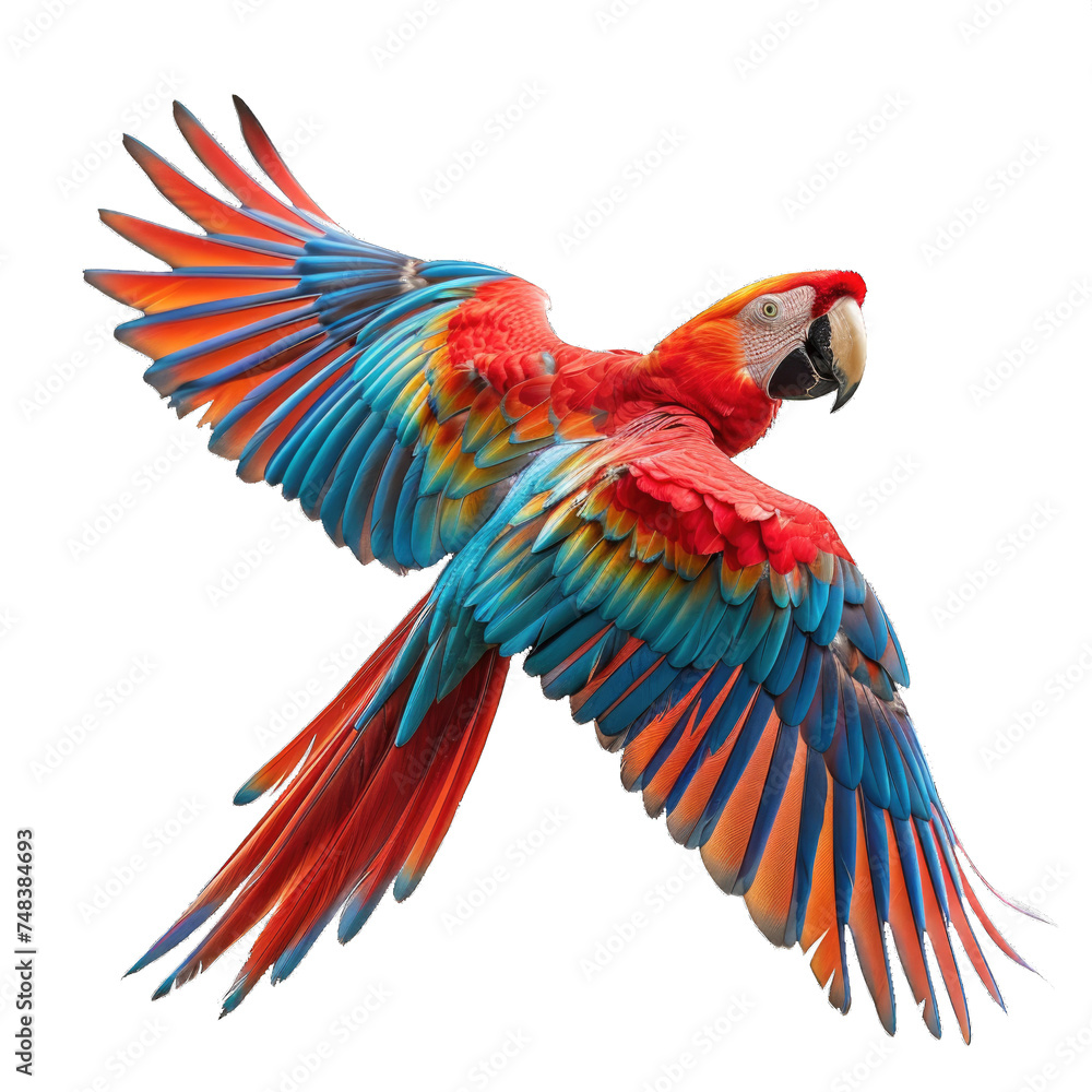 macaw bird flying isolated on transparent background, element remove background, element for design