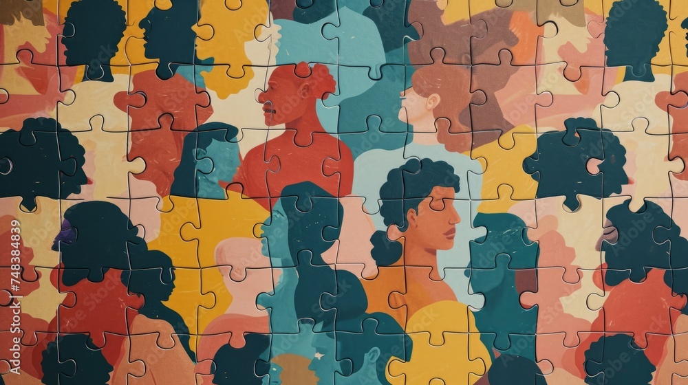 Fototapeta premium Diverse puzzle of multiracial people generative ai