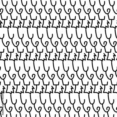 black and white background with hooks and curls