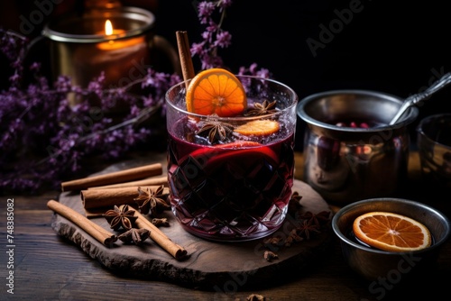 Warming Mulled wine cocktail. Winter drinks. Generate Ai