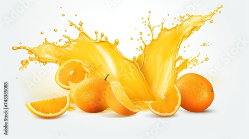 orange slice with splash of orange juice isolated on transparent background