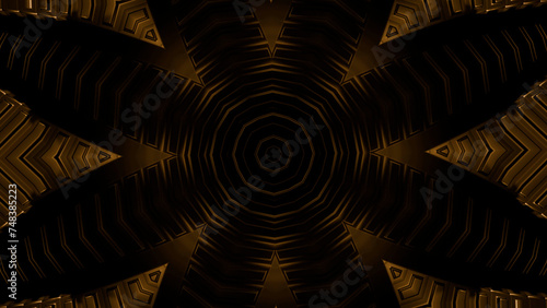 Fototapeta Naklejka Na Ścianę i Meble -  Sci-fi cosmic fractal geometric kaleidoscope. Design. Star shaped pattern creating effect of a tunnel.