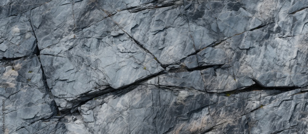 An elevated view of a grey, rugged granite stone surface forming a rock wall. The black and white image highlights the texture and shape of the rocks. An elevated view of a grey, rugged granite stone surface forming a rock wall. The black and white image highlights the texture and shape of the rocks.