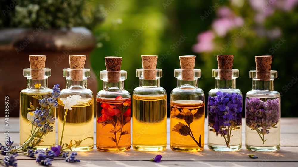 Bottle of essential oil or medicinal plant infusion. Alternative medicine. Bottle of essential oil or medicinal plant infusion. Alternative medicine.