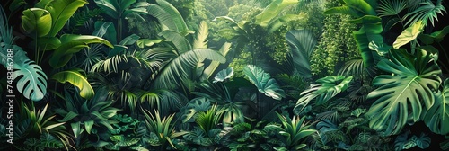 Tropical green leaves in the jungle.