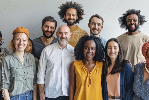 Group portrait of diverse people smiling Unity in diversity