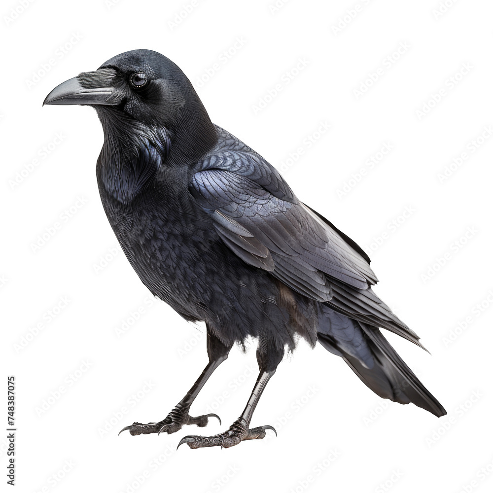 Fototapeta premium The black crow is perching isolated on transparent background, element remove background, element for design