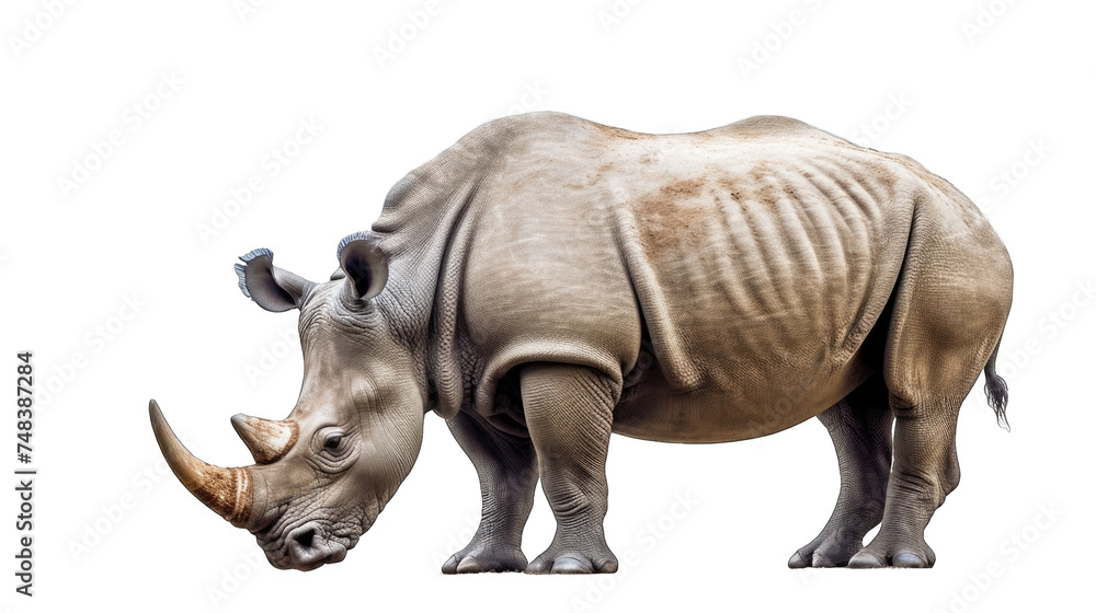 Obraz premium white rhinoceros is standing isolated on transparent background, element remove background, element for design