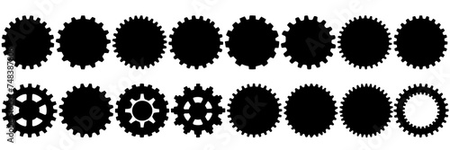 Gear silhouettes set, large pack of vector silhouette design, isolated white background