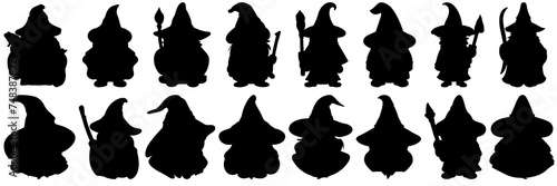 Wizard silhouettes set, large pack of vector silhouette design, isolated white background