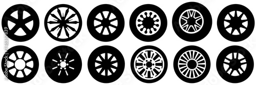 Tire rim silhouettes set, large pack of vector silhouette design, isolated white background