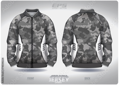 EPS jersey sports shirt vector.Black gray camouflage in honeycomb pattern design, illustration, textile background for sports long sleeve sweater.eps