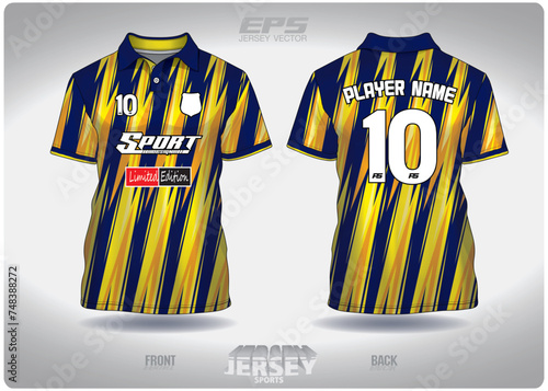 EPS jersey sports shirt vector.Blue yellow lightning pattern design, illustration, textile background for sports poloshirt, football jersey poloshirt.eps