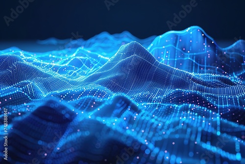 Blue mountain low poly wireframe on blue dark background concept big data big data concept business technology