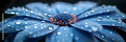water drops on a flower,Blue Flower with Water Droplets Close-Up