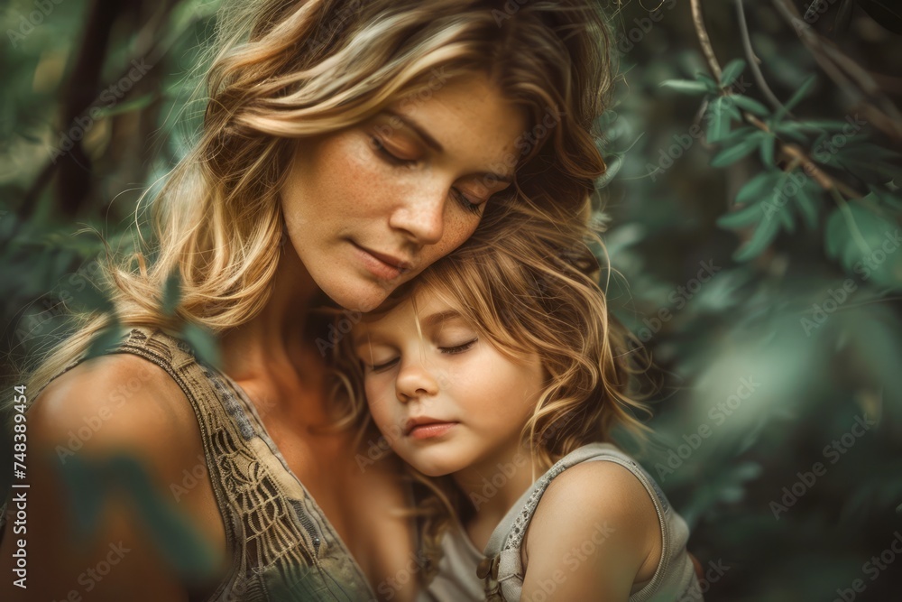 Tender Moment Between Mother and Child in a Serene Nature Setting, Soft Focus Portrait of Family Love and Bonding Tender Moment Between Mother and Child in a Serene Nature Setting, Soft Focus Portrait of Family Love and Bonding