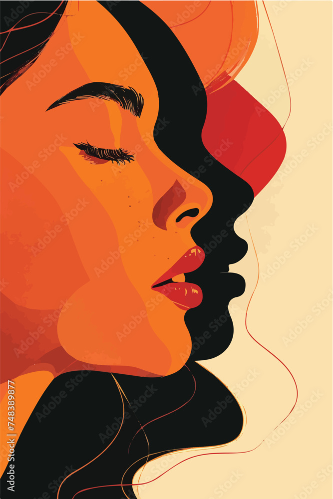 Abstract Vector Art of Woman's Profile with Warm Palette