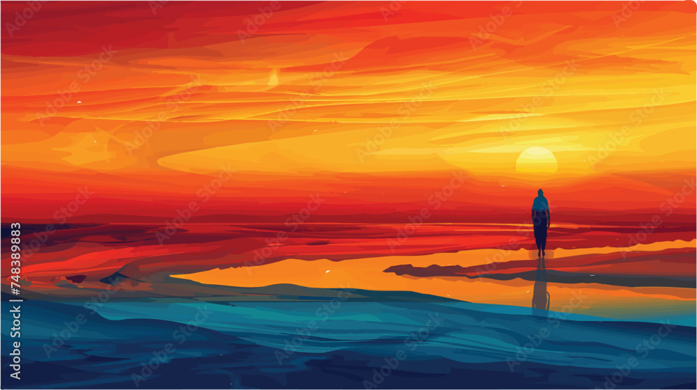 Colorful Sunset Seascape with Silhouetted Person