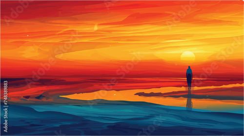 Colorful Sunset Seascape with Silhouetted Person