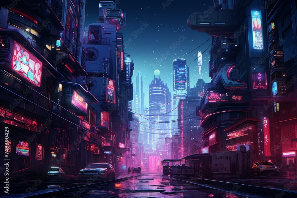 Gloomy Neon city cyberpunk. Urban asian tourist. Generate Ai