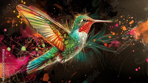 Elegant illustration of hummingbird floating in the air generative ai