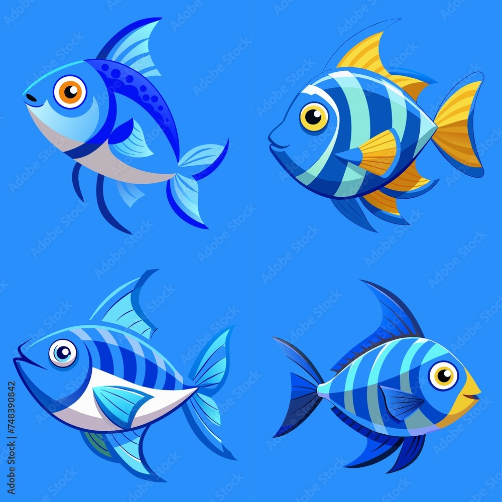 Fototapeta premium fish, blue and yellow colors, illustration