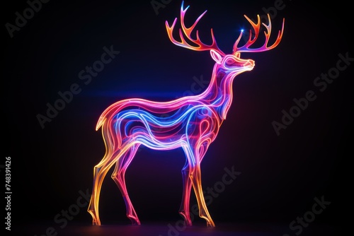 Whimsical Neon light deer. Street night urban. Generate Ai