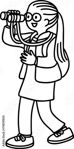 双眼鏡を覗き込む女性のベクターイラスト
