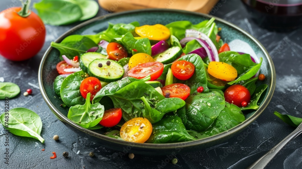 Healthy spinach and vegetable salad generative ai Healthy spinach and vegetable salad generative ai