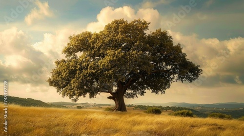 majestic large tree with a yellow sunset sky in high resolution and high quality. concept tree  meadow  nature  grass