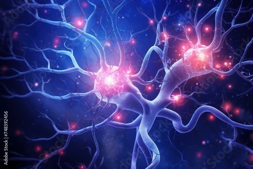 Complex Neurons brain. Receptor system mind. Generate Ai