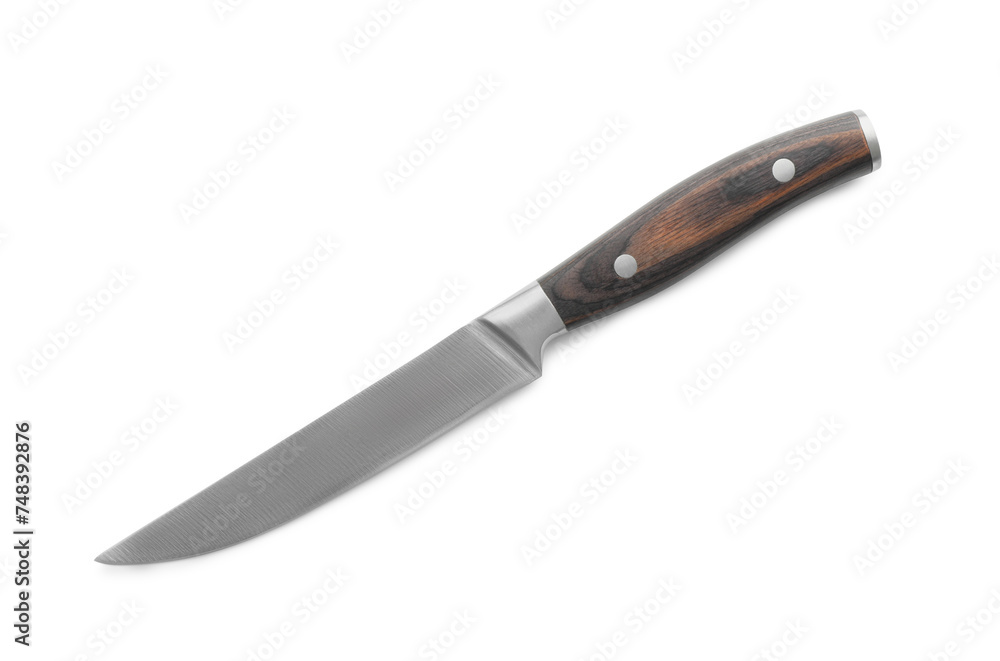 One sharp knife isolated on white, top view One sharp knife isolated on white, top view