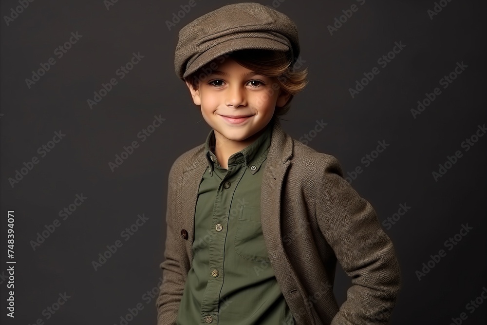 Portrait of a cute smiling boy in a cap and coat. Portrait of a cute smiling boy in a cap and coat.