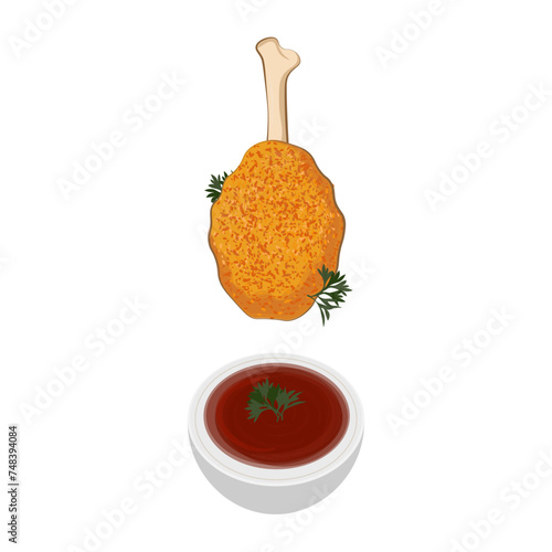 Vector Illustration logo Chicken drumsticks or chicken lollipops dipped in sauce