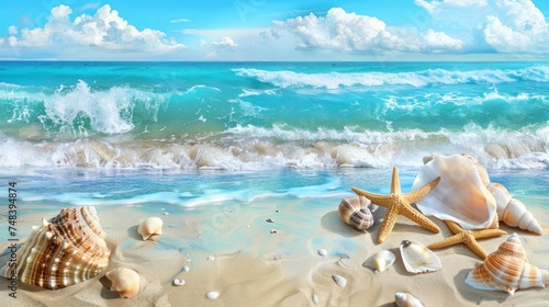 beautiful beach with starfish with crystal clear waters on a sunny day in summer in high resolution and quality