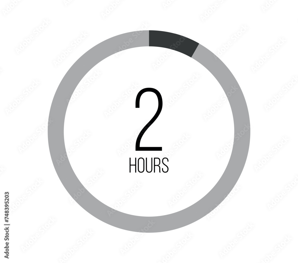 2 hours. Modern round clock, hour counter and technological time. Vector on white background 2 hours. Modern round clock, hour counter and technological time. Vector on white background