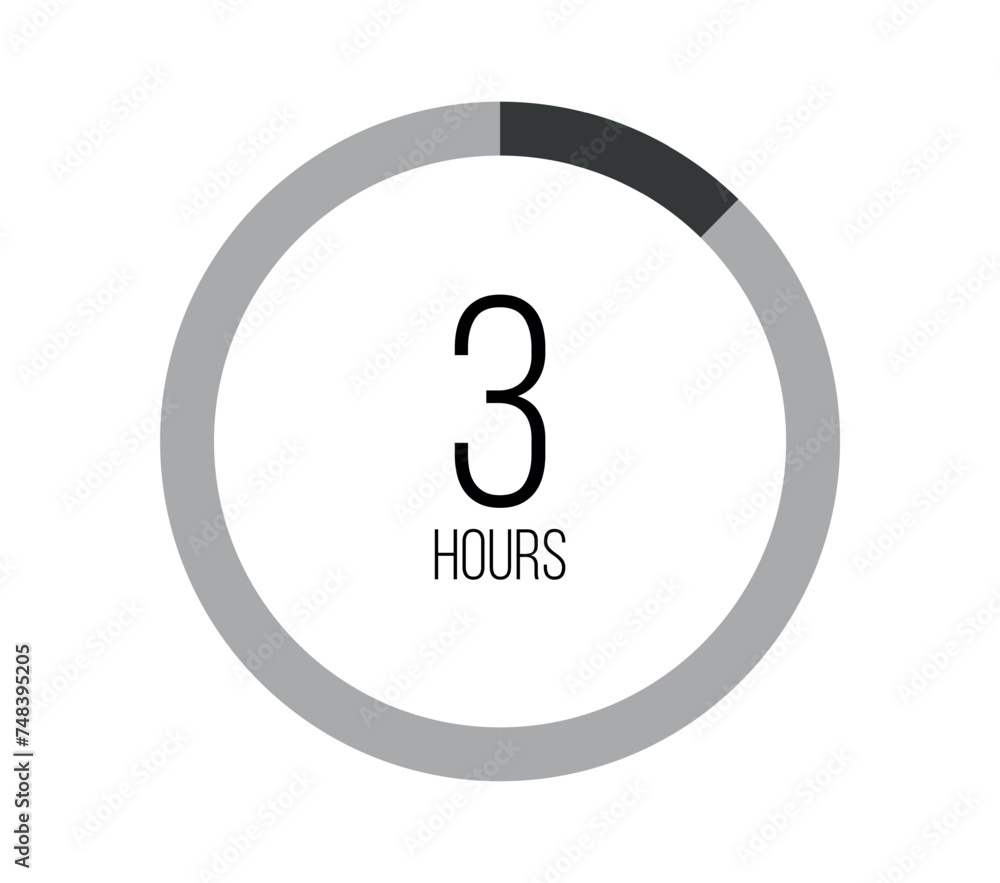 3 hours. Modern round clock, hour counter and technological time. Vector on white background 3 hours. Modern round clock, hour counter and technological time. Vector on white background