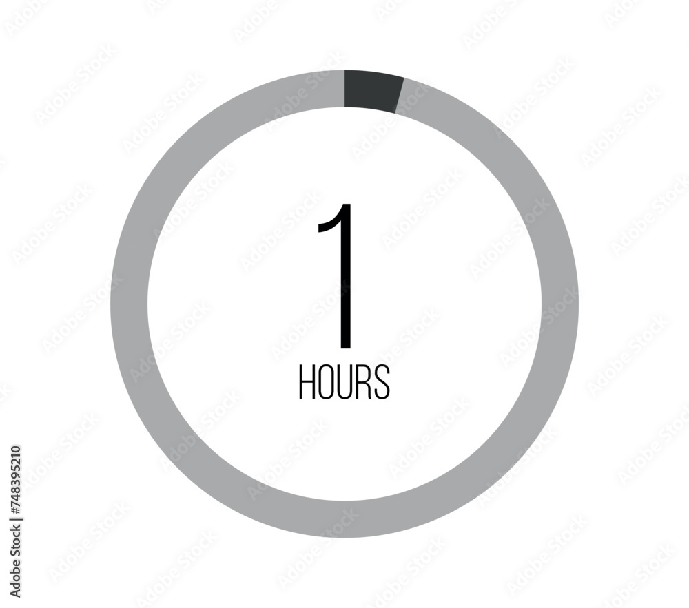 1 hours. Modern round clock, hour counter and technological time. Vector on white background