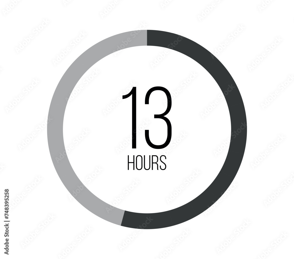 13 hours. Modern round clock, hour counter and technological time. Vector on white background