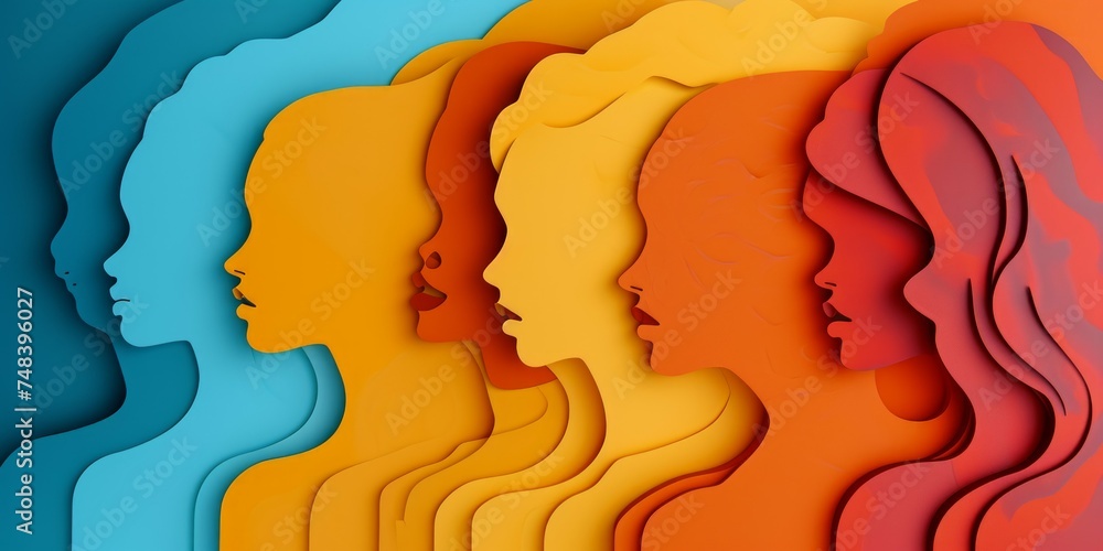 Paper art style illustration of women silhouettes, women days background. Paper art style illustration of women silhouettes, women days background.