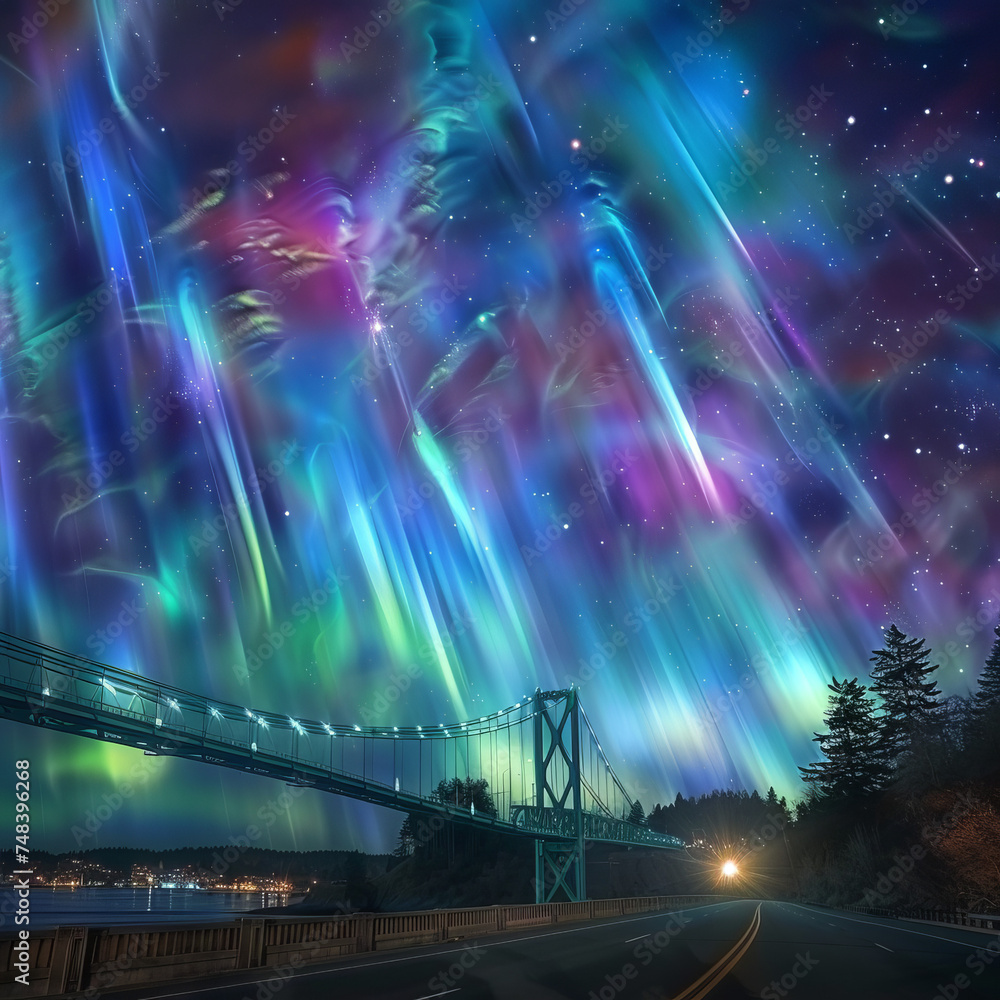 Ethereal Northern Lights Above the City, 