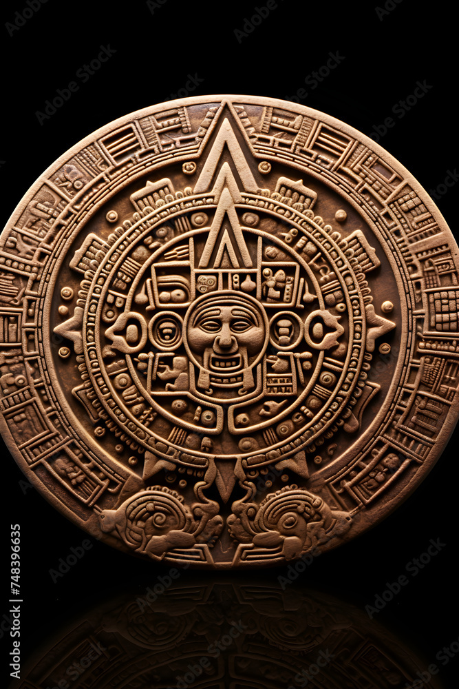 Fototapeta premium Historical and Mystical Aztec Calendar Stone: A Testament of Ancient Timekeeping and Cosmological Beliefs