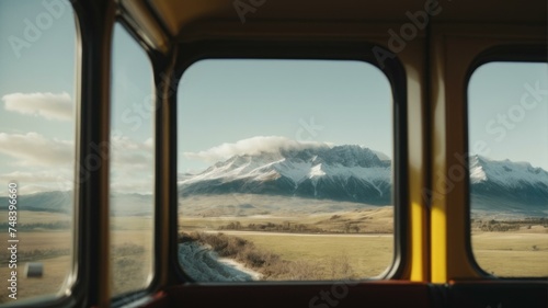 A view of a mountain from inside a train. Generative AI.